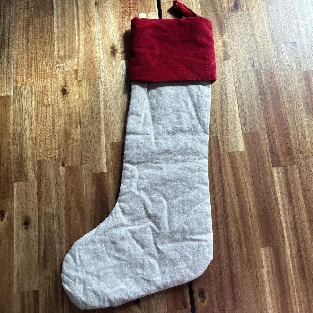 1 Pottery Barn Kids Christmas Stocking Santa Claus Reindeer Linen Velvet Holiday